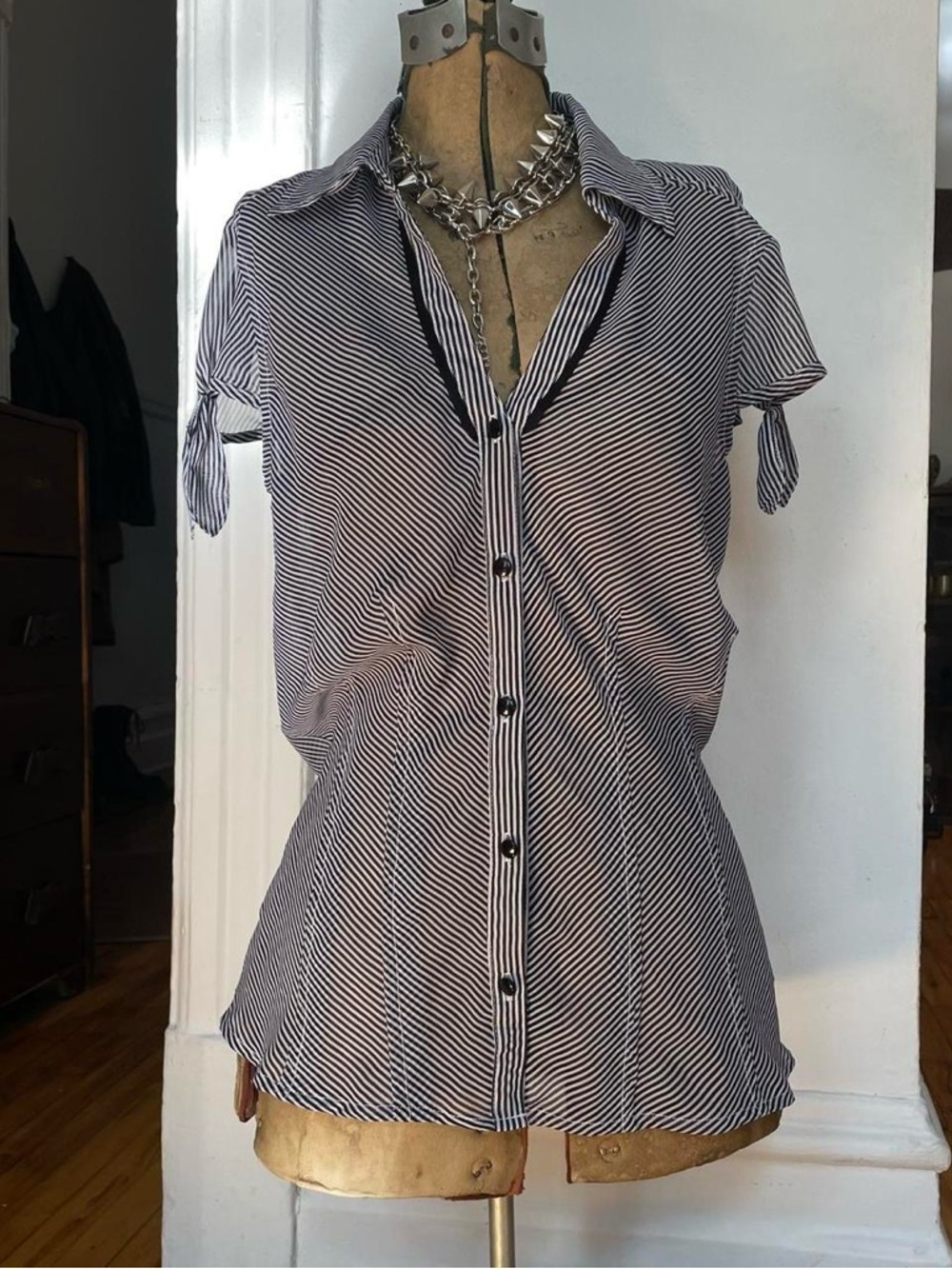 Striped Button-Front Women's Top - Black & White